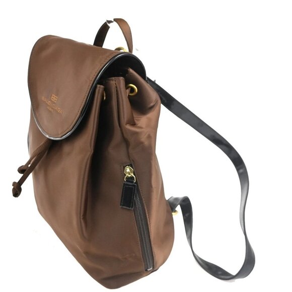 BALENCIAGA Logo Backpack Shoulder Bag Nylon Patent Leather Brown GHW 07TA443 main image 11